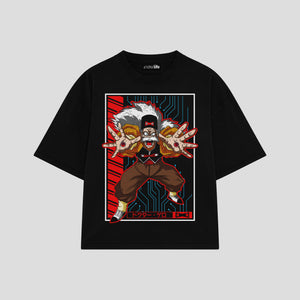 Playera streetwear premium de anime y gaming ExtraLife MX, corte boxy oversized drop shoulder heavyweight en color Deep Black y Off-White, moda urbana mexicana de culto.