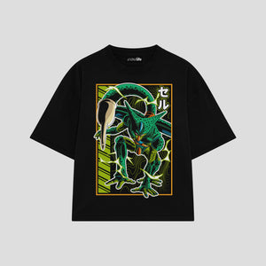 Playera streetwear premium de anime y gaming ExtraLife MX, corte boxy oversized drop shoulder heavyweight en color Deep Black y Off-White, moda urbana mexicana de culto.