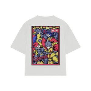 Playera streetwear premium de anime y gaming ExtraLife MX, corte boxy oversized drop shoulder heavyweight en color Deep Black y Off-White, moda urbana mexicana de culto.