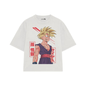 Playera streetwear premium de anime y gaming ExtraLife MX, corte boxy oversized drop shoulder heavyweight en color Deep Black y Off-White, moda urbana mexicana de culto.