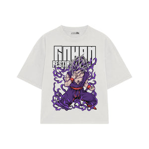 Playera streetwear premium de anime y gaming ExtraLife MX, corte boxy oversized drop shoulder heavyweight en color Deep Black y Off-White, moda urbana mexicana de culto.
