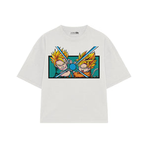 Playera streetwear premium de anime y gaming ExtraLife MX, corte boxy oversized drop shoulder heavyweight en color Deep Black y Off-White, moda urbana mexicana de culto.