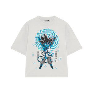 Playera streetwear premium de anime y gaming ExtraLife MX, corte boxy oversized drop shoulder heavyweight en color Deep Black y Off-White, moda urbana mexicana de culto.