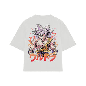 Playera streetwear premium de anime y gaming ExtraLife MX, corte boxy oversized drop shoulder heavyweight en color Deep Black y Off-White, moda urbana mexicana de culto.