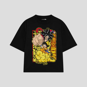 Playera streetwear premium de anime y gaming ExtraLife MX, corte boxy oversized drop shoulder heavyweight en color Deep Black y Off-White, moda urbana mexicana de culto.