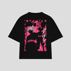 Playera streetwear premium de anime y gaming ExtraLife MX, corte boxy oversized drop shoulder heavyweight en color Deep Black y Off-White, moda urbana mexicana de culto.