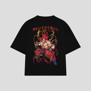 Playera streetwear premium de anime y gaming ExtraLife MX, corte boxy oversized drop shoulder heavyweight en color Deep Black y Off-White, moda urbana mexicana de culto.