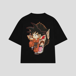Playera streetwear premium de anime y gaming ExtraLife MX, corte boxy oversized drop shoulder heavyweight en color Deep Black y Off-White, moda urbana mexicana de culto.