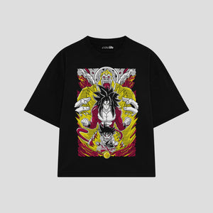 Playera streetwear premium de anime y gaming ExtraLife MX, corte boxy oversized drop shoulder heavyweight en color Deep Black y Off-White, moda urbana mexicana de culto.