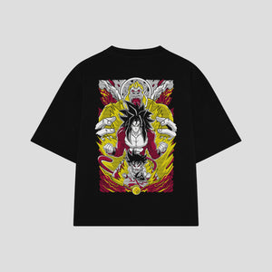 Playera streetwear premium de anime y gaming ExtraLife MX, corte boxy oversized drop shoulder heavyweight en color Deep Black y Off-White, moda urbana mexicana de culto.