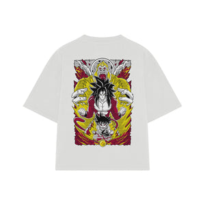 Playera streetwear premium de anime y gaming ExtraLife MX, corte boxy oversized drop shoulder heavyweight en color Deep Black y Off-White, moda urbana mexicana de culto.
