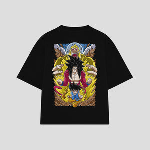 Playera streetwear premium de anime y gaming ExtraLife MX, corte boxy oversized drop shoulder heavyweight en color Deep Black y Off-White, moda urbana mexicana de culto.