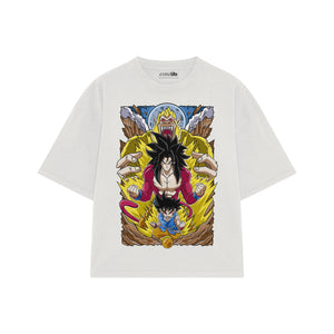 Playera streetwear premium de anime y gaming ExtraLife MX, corte boxy oversized drop shoulder heavyweight en color Deep Black y Off-White, moda urbana mexicana de culto.