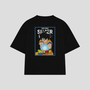 Playera streetwear premium de anime y gaming ExtraLife MX, corte boxy oversized drop shoulder heavyweight en color Deep Black y Off-White, moda urbana mexicana de culto.