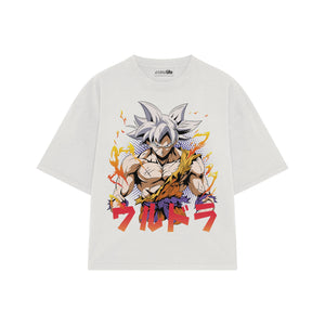 Playera streetwear premium de anime y gaming ExtraLife MX, corte boxy oversized drop shoulder heavyweight en color Deep Black y Off-White, moda urbana mexicana de culto.