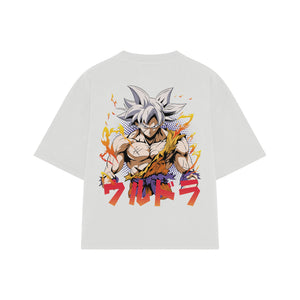 Playera streetwear premium de anime y gaming ExtraLife MX, corte boxy oversized drop shoulder heavyweight en color Deep Black y Off-White, moda urbana mexicana de culto.