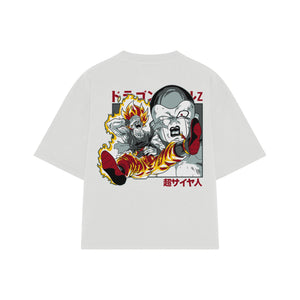 Playera streetwear premium de anime y gaming ExtraLife MX, corte boxy oversized drop shoulder heavyweight en color Deep Black y Off-White, moda urbana mexicana de culto.