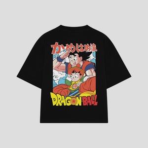 Playera streetwear premium de anime y gaming ExtraLife MX, corte boxy oversized drop shoulder heavyweight en color Deep Black y Off-White, moda urbana mexicana de culto.