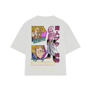 Playera streetwear premium de anime y gaming ExtraLife MX, corte boxy oversized drop shoulder heavyweight en color Deep Black y Off-White, moda urbana mexicana de culto.