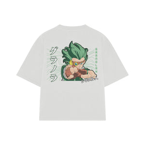 Playera streetwear premium de anime y gaming ExtraLife MX, corte boxy oversized drop shoulder heavyweight en color Deep Black y Off-White, moda urbana mexicana de culto.