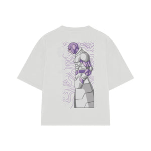 Playera streetwear premium de anime y gaming ExtraLife MX, corte boxy oversized drop shoulder heavyweight en color Deep Black y Off-White, moda urbana mexicana de culto.