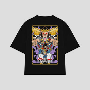 Playera streetwear premium de anime y gaming ExtraLife MX, corte boxy oversized drop shoulder heavyweight en color Deep Black y Off-White, moda urbana mexicana de culto.