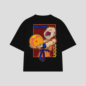 Playera streetwear premium de anime y gaming ExtraLife MX, corte boxy oversized drop shoulder heavyweight en color Deep Black y Off-White, moda urbana mexicana de culto.