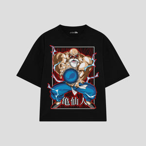 Playera streetwear premium de anime y gaming ExtraLife MX, corte boxy oversized drop shoulder heavyweight en color Deep Black y Off-White, moda urbana mexicana de culto.