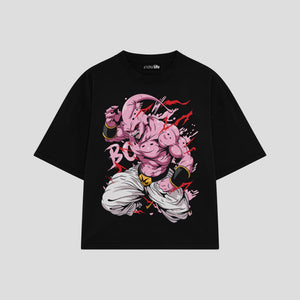 Playera streetwear premium de anime y gaming ExtraLife MX, corte boxy oversized drop shoulder heavyweight en color Deep Black y Off-White, moda urbana mexicana de culto.
