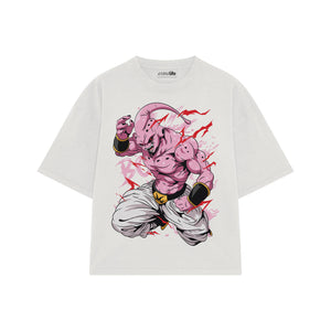 Playera streetwear premium de anime y gaming ExtraLife MX, corte boxy oversized drop shoulder heavyweight en color Deep Black y Off-White, moda urbana mexicana de culto.