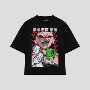 Playera streetwear premium de anime y gaming ExtraLife MX, corte boxy oversized drop shoulder heavyweight en color Deep Black y Off-White, moda urbana mexicana de culto.