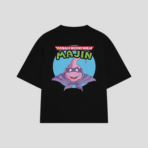 Playera streetwear premium de anime y gaming ExtraLife MX, corte boxy oversized drop shoulder heavyweight en color Deep Black y Off-White, moda urbana mexicana de culto.