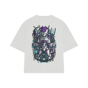 Playera streetwear premium de anime y gaming ExtraLife MX, corte boxy oversized drop shoulder heavyweight en color Deep Black y Off-White, moda urbana mexicana de culto.
