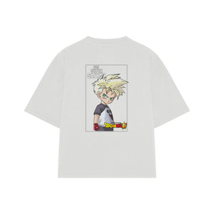 Playera streetwear premium de anime y gaming ExtraLife MX, corte boxy oversized drop shoulder heavyweight en color Deep Black y Off-White, moda urbana mexicana de culto.