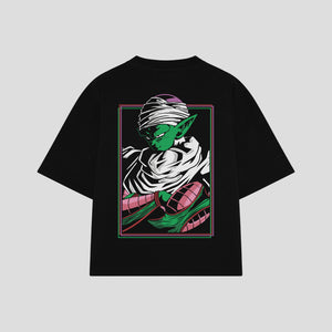 Playera streetwear premium de anime y gaming ExtraLife MX, corte boxy oversized drop shoulder heavyweight en color Deep Black y Off-White, moda urbana mexicana de culto.