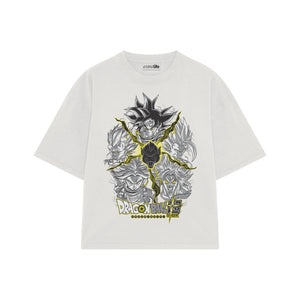 Playera streetwear premium de anime y gaming ExtraLife MX, corte boxy oversized drop shoulder heavyweight en color Deep Black y Off-White, moda urbana mexicana de culto.