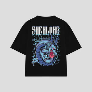 Playera streetwear premium de anime y gaming ExtraLife MX, corte boxy oversized drop shoulder heavyweight en color Deep Black y Off-White, moda urbana mexicana de culto.