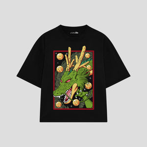 Playera streetwear premium de anime y gaming ExtraLife MX, corte boxy oversized drop shoulder heavyweight en color Deep Black y Off-White, moda urbana mexicana de culto.