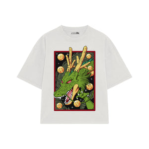 Playera streetwear premium de anime y gaming ExtraLife MX, corte boxy oversized drop shoulder heavyweight en color Deep Black y Off-White, moda urbana mexicana de culto.