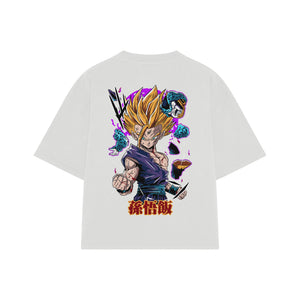 Playera streetwear premium de anime y gaming ExtraLife MX, corte boxy oversized drop shoulder heavyweight en color Deep Black y Off-White, moda urbana mexicana de culto.