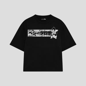 Playera streetwear premium de anime y gaming ExtraLife MX, corte boxy oversized drop shoulder heavyweight en color Deep Black y Off-White, moda urbana mexicana de culto.
