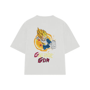 Playera streetwear premium de anime y gaming ExtraLife MX, corte boxy oversized drop shoulder heavyweight en color Deep Black y Off-White, moda urbana mexicana de culto.