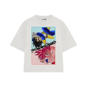 Playera streetwear premium de anime y gaming ExtraLife MX, corte boxy oversized drop shoulder heavyweight en color Deep Black y Off-White, moda urbana mexicana de culto.