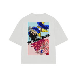 Playera streetwear premium de anime y gaming ExtraLife MX, corte boxy oversized drop shoulder heavyweight en color Deep Black y Off-White, moda urbana mexicana de culto.