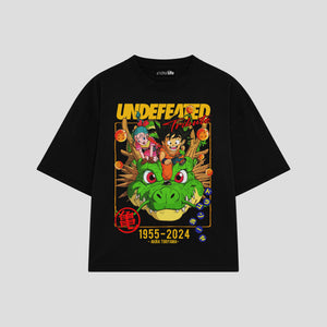 Playera streetwear premium de anime y gaming ExtraLife MX, corte boxy oversized drop shoulder heavyweight en color Deep Black y Off-White, moda urbana mexicana de culto.
