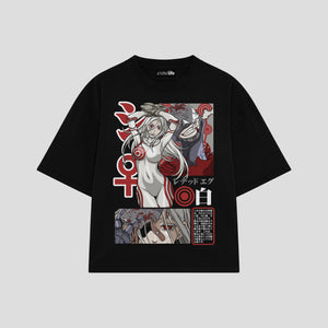 Playera streetwear premium de anime y gaming ExtraLife MX, corte boxy oversized drop shoulder heavyweight en color Deep Black y Off-White, moda urbana mexicana de culto.