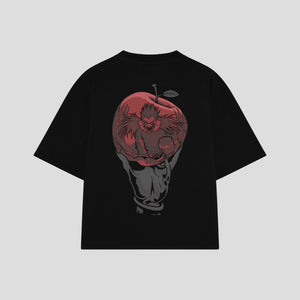 Playera streetwear premium de anime y gaming ExtraLife MX, corte boxy oversized drop shoulder heavyweight en color Deep Black y Off-White, moda urbana mexicana de culto.