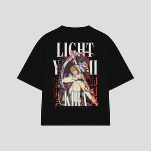 Playera streetwear premium de anime y gaming ExtraLife MX, corte boxy oversized drop shoulder heavyweight en color Deep Black y Off-White, moda urbana mexicana de culto.