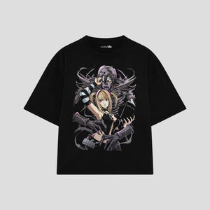 Playera streetwear premium de anime y gaming ExtraLife MX, corte boxy oversized drop shoulder heavyweight en color Deep Black y Off-White, moda urbana mexicana de culto.