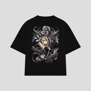 Playera streetwear premium de anime y gaming ExtraLife MX, corte boxy oversized drop shoulder heavyweight en color Deep Black y Off-White, moda urbana mexicana de culto.